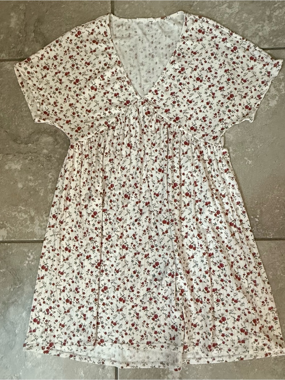 NanaMacs White Dress with Red Floral Print